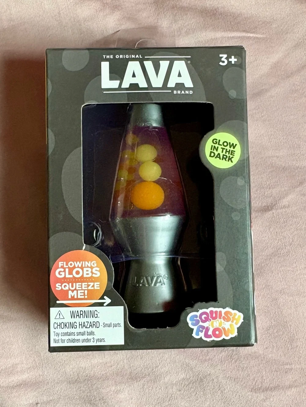 LAVA Glow-in-the-Dark Lava Lamp - Purple with Yellow/Orange Globs squish